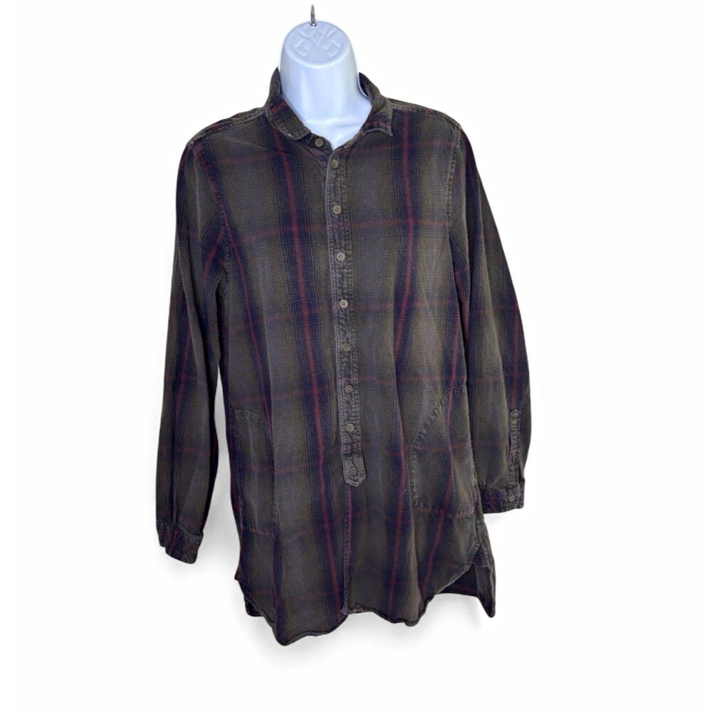 Free People x CP Shades Nirvana Plaid Tunic Shirt Sz Small Gray Purple Boho USA